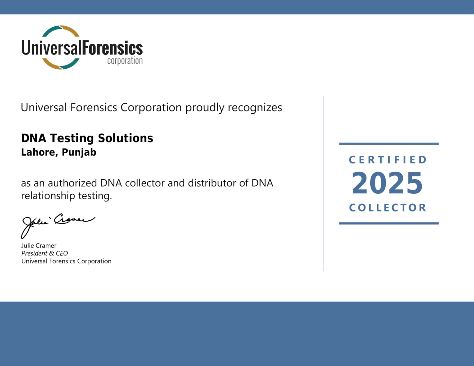 Certified 2025 Collector — DNA Testing Solutions, Pakistan